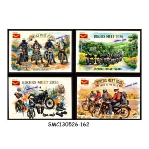 Stamps from INDIA - 2026 BIKERS MEET - SET OF 4 CARRIED PICTURE POSTCARDS with CANCELLATION