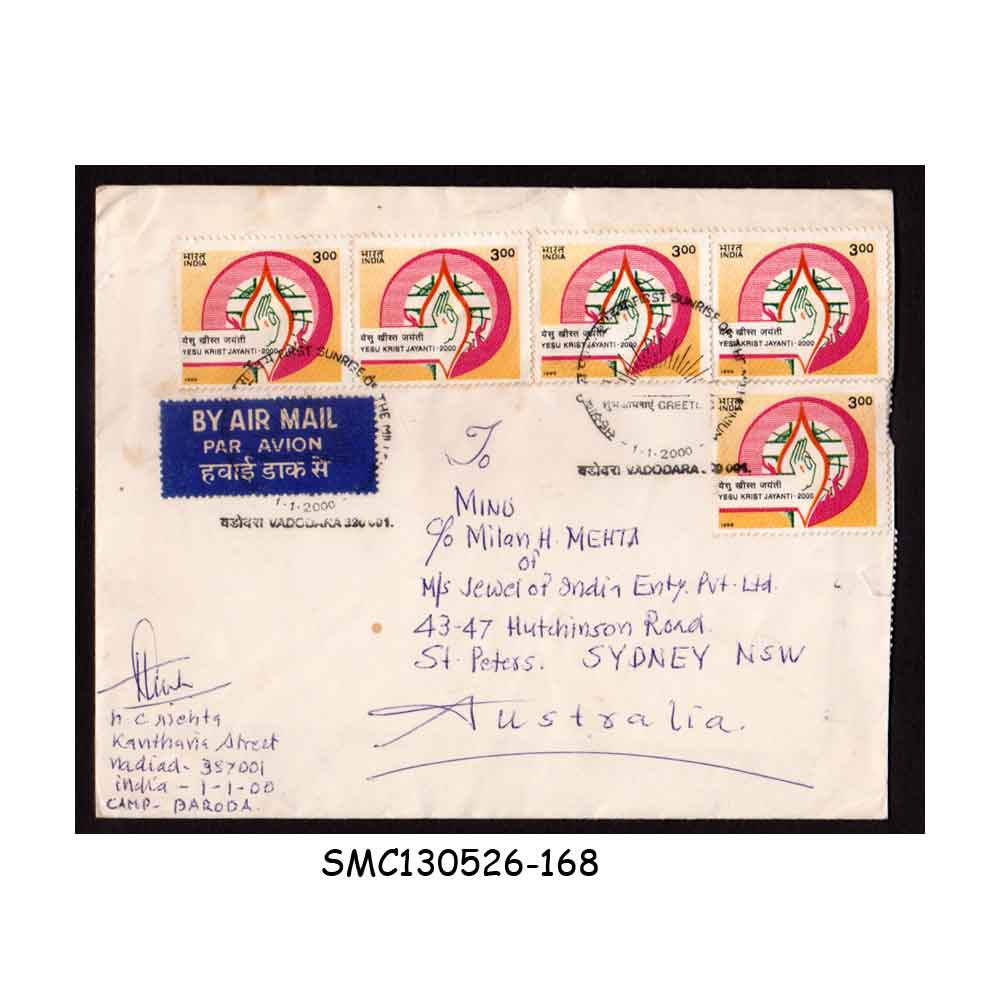 Stamps from INDIA - 2000 AIR MAIL COVER to AUSTRALIA with FIRST SUNRISE OF THE MILLENNIUM CANCELLATION ( 01.01.00)