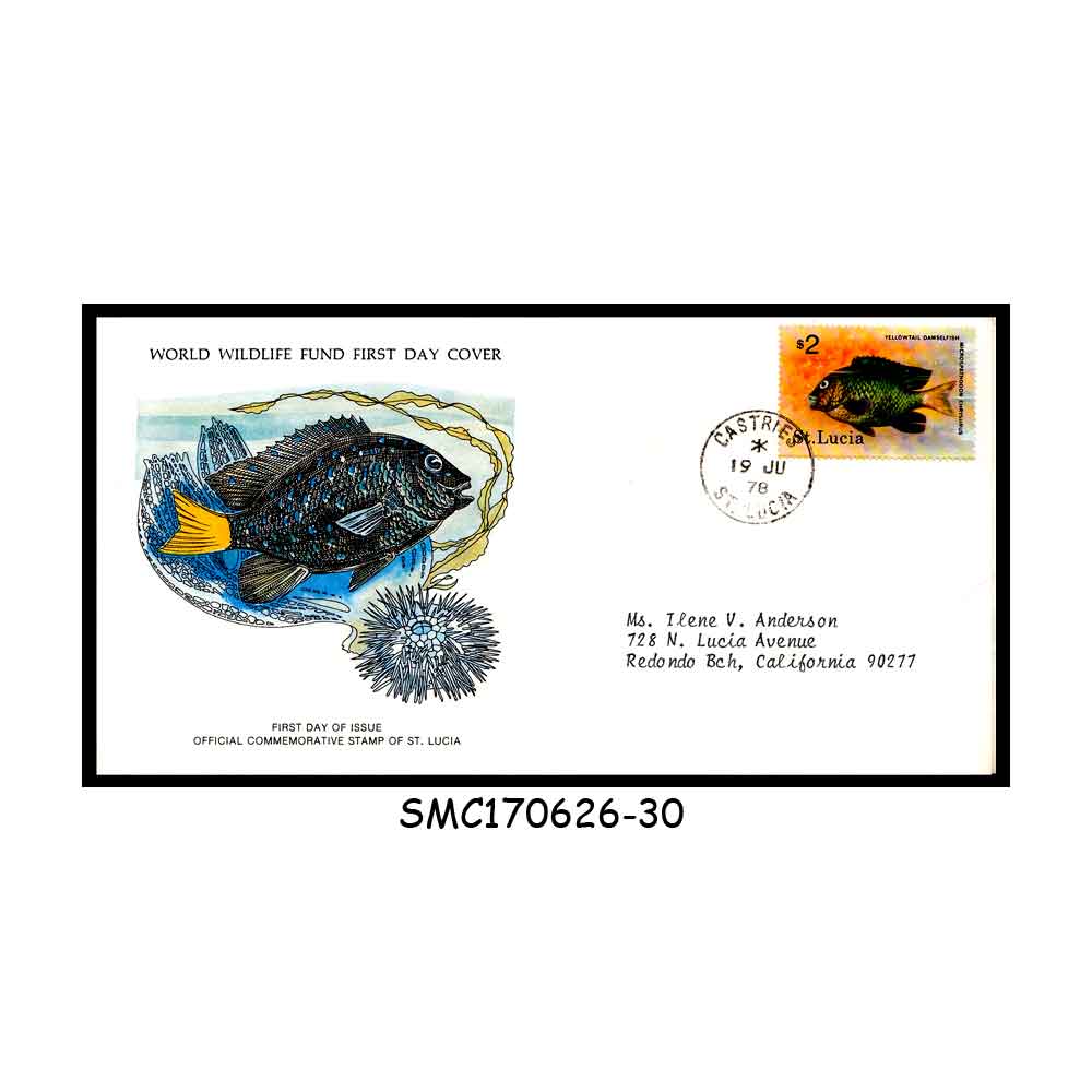 Stamps from ST. LUCIA -1978 TOPICAL FISH - YELLOWTAIL DAMSELFISH - FDC