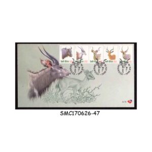 Stamps from SOUTH AFRICA - 1998 DEFINITIVES ENDANGERED FAUNA / ANIMALS - 5-STRIP FDC