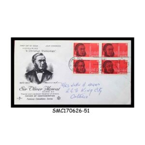 Stamps from CANADA - 1970 HONOURING SIR OLIVER MOWAT - BLOCK OF 4 - FDC
