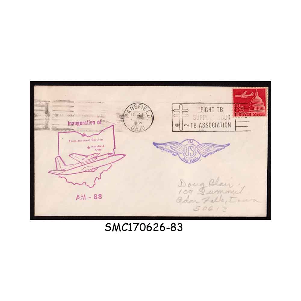 Stamps from UNITED STATES USA – 1965 INAUGURATION FLIGHT OF PROP-JET MAIL MANSFIELD to PITTSBURGH FIRST FLIGHT COVER FFC