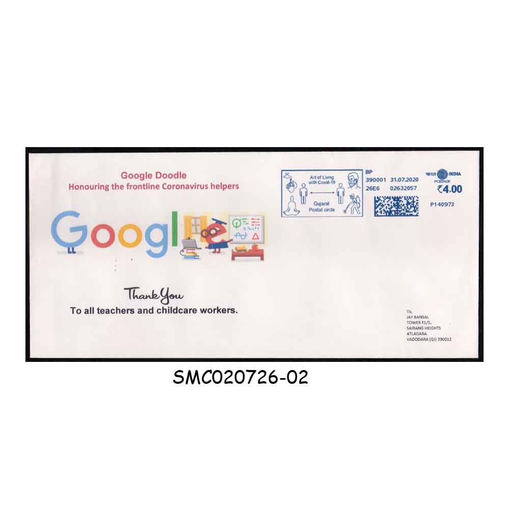 Stamps from INDIA - 2020 GOOGLE DOODLE HONOURING THE FRONTLINE CORONAVIRUS HELPERS COVER with METER STAMP