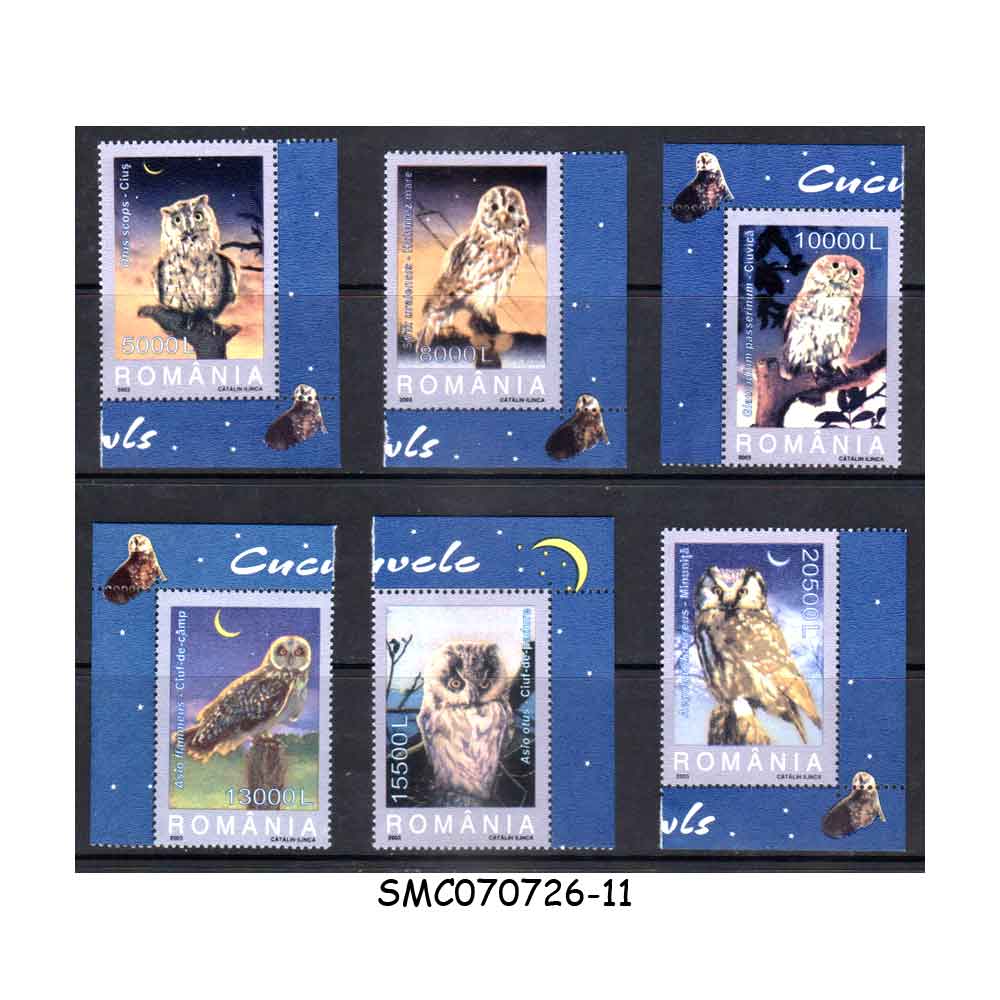 Stamps from ROMANIA - 2000 OWLS / BIRDS 6V MNH