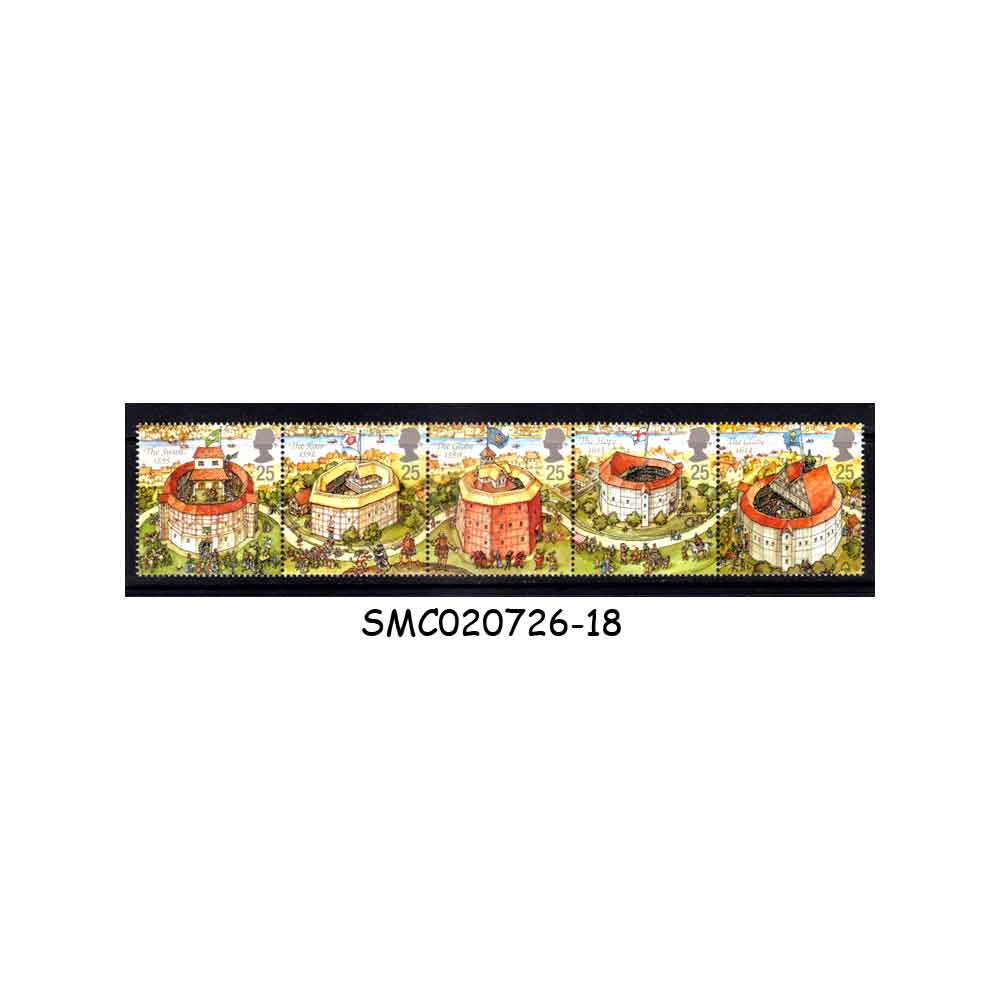 Stamps from GREAT BRITAIN - 1995 RECONSTRUCTION OF SHAKESPEARE'S GLOBE THEATRE SG#1882-1886 - 5V STRIP MINT NH
