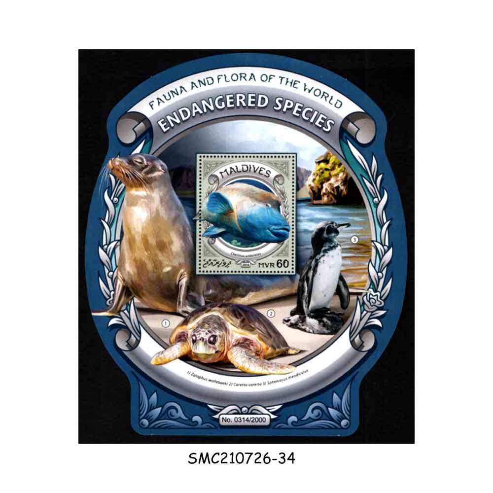 Stamps from MALDIVES - 2016 ENDANGERED SPECIES / MARINE LIFE - MIN. SHEET MINT NH