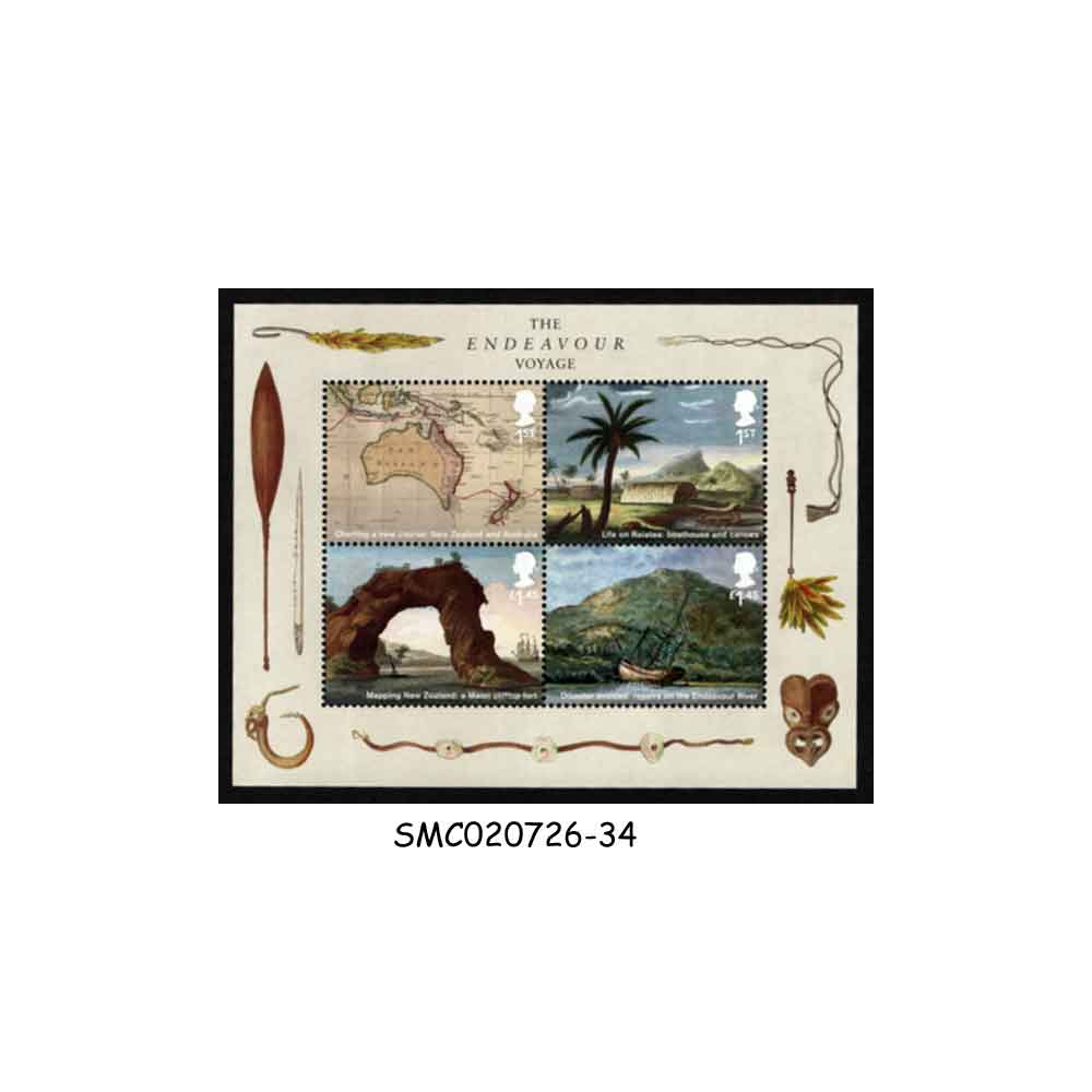 Stamps from GREAT BRITAIN - 2018 250th ANNIVERSARY OF THE VOYAGE OF HMS ENDEAVOUR - SOUVENIR SHEET MINT NH