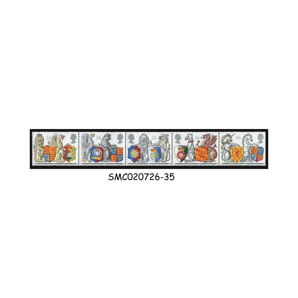 Stamps from GREAT BRITAIN - 1998 650th ANNIV. OF THE ORDER OF THE GARTER, THE QUEEN'S BEASTS 5V STRIP - MINT NH