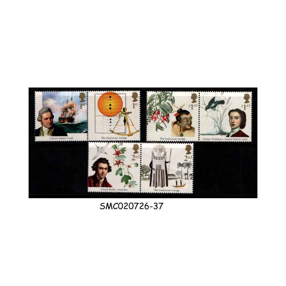 Stamps from GREAT BRITAIN - 2018 250th ANNIVERSARY OF THE VOYAGE OF HMS ENDEAVOUR - 6V - MINT NH