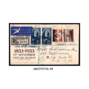 Stamps from SOUTH AFRICA - 1953 REGISTERED ENVELOPE to NEW YORK USA with STAMPS