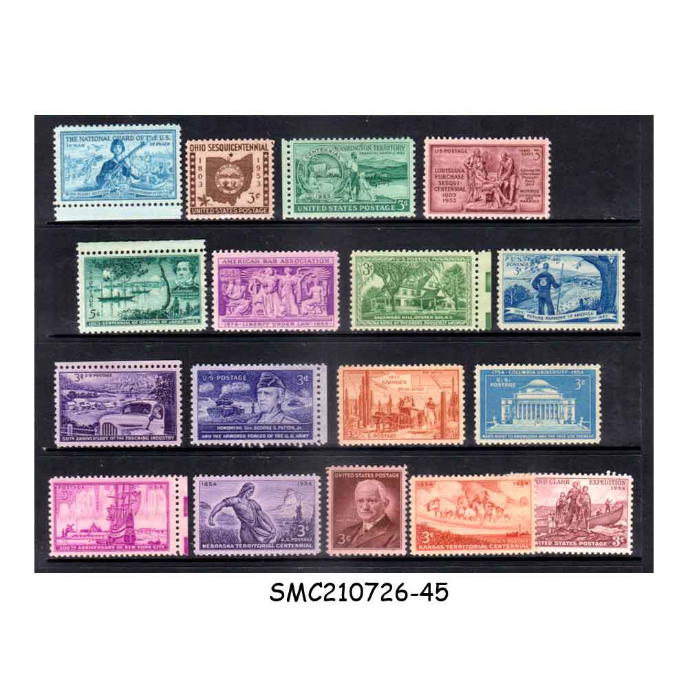 Stamps from UNITED STATES USA - 1953-1954 COMMEMORATIVE YEAR SET COMPLETE - 17V - MINT NH