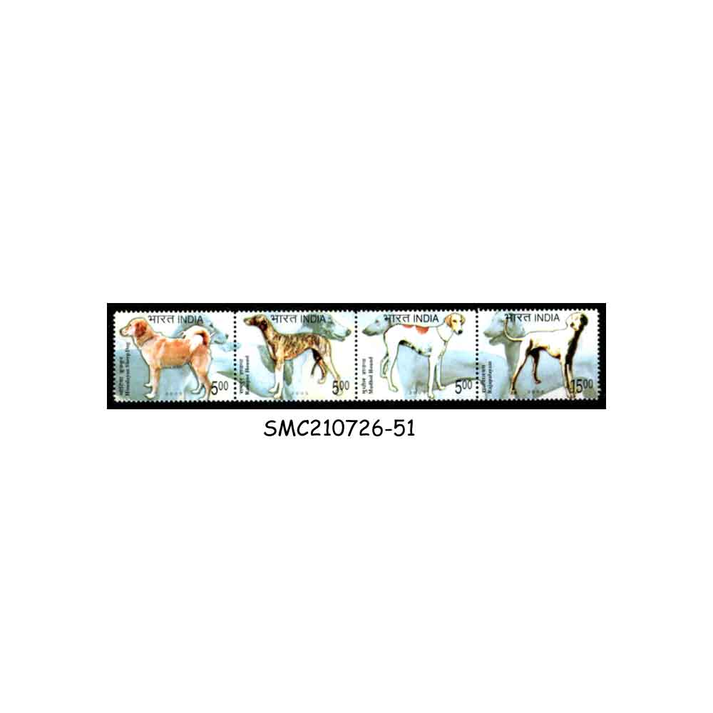Stamps from INDIA - 2005 INDIAN BREEDS OF DOGS - 4V STRIP SE-TENANT MINT NH