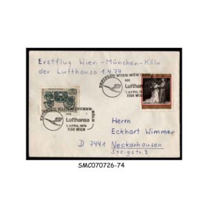 Stamps from AUSTRIA - 1974 LUFTHANSA VIENNA to MUNICH - FIRST FLIGHT COVER FFC