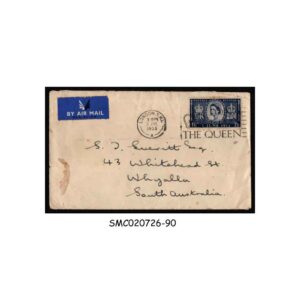 Stamps from GREAT BRITAIN 1953 AIRMAIL ENVELOPE to SOUTH AUSTRALIA with QEII CORONATION STAMP