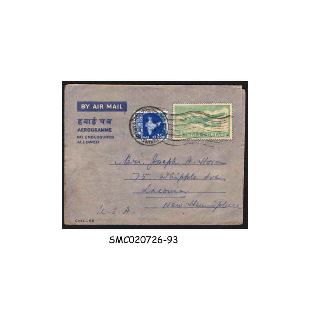 Stamps from INDIA - 1961 50np AIR MAIL UPRATED AEROGRAMME to USA