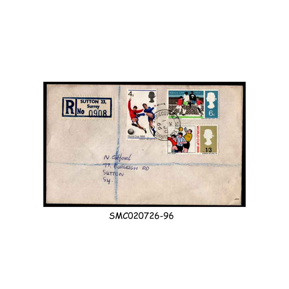 Stamps from GREAT BRITAIN - 1966 REGISTERED ENVELOPE to USA with FOOTBALL STAMPS