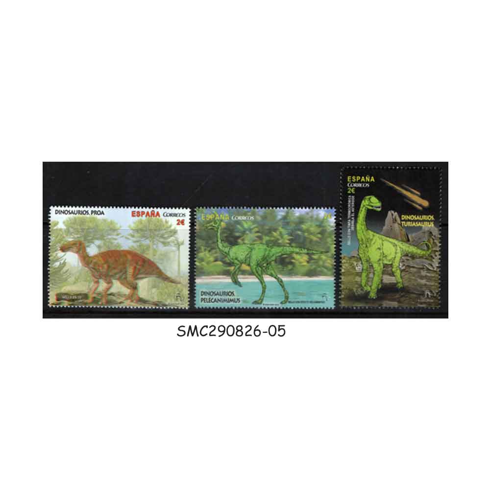 Stamps from SPAIN - 2016 DINOSAURS / REPTILES / PREHISTORIC ANIMALS - 3V - MINT NH