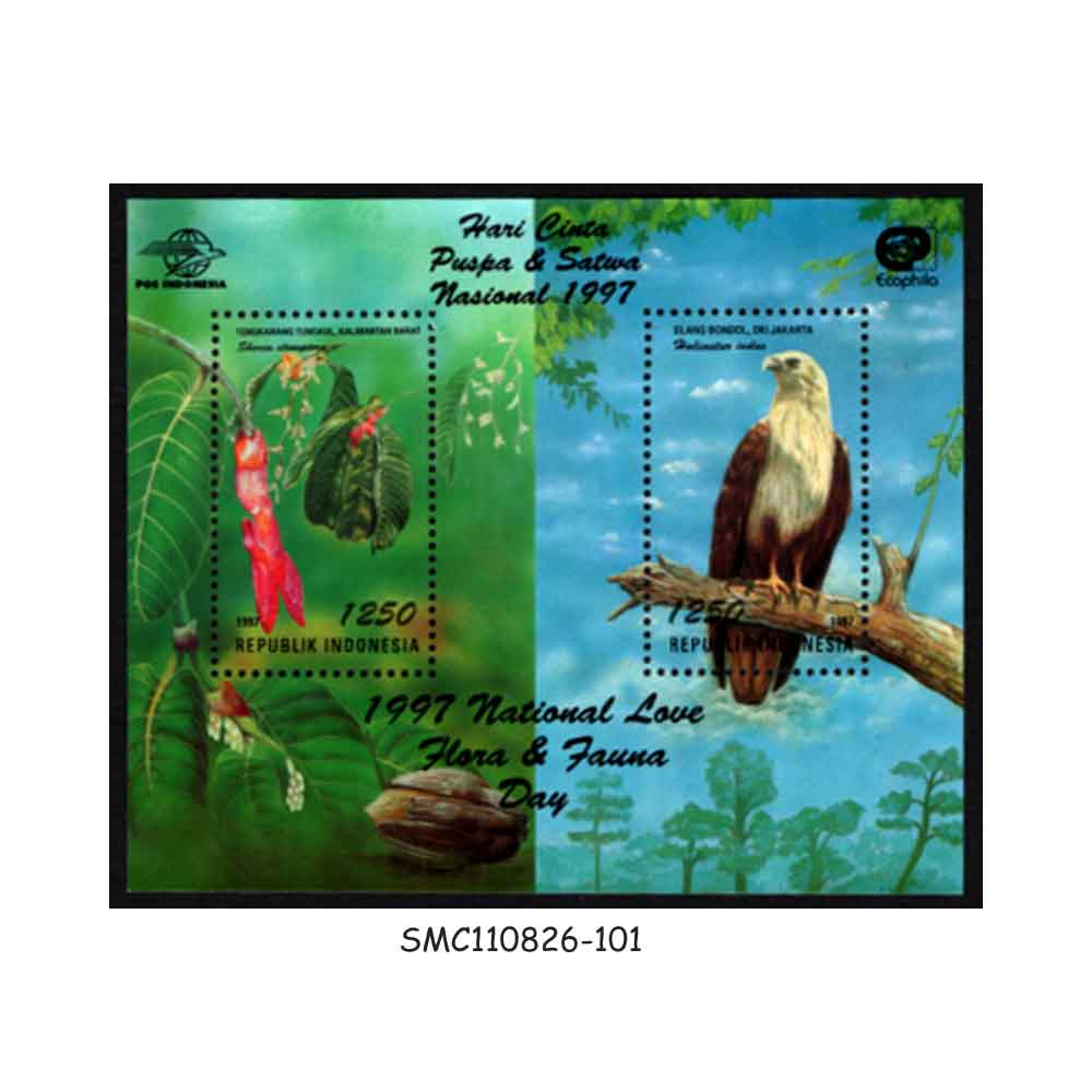 Stamps from INDONESIA - 1997 NATIONAL LOVE FLORA & FAUNA DAY / BIRDS & FLOWER - MIN. SHEET MINT NH