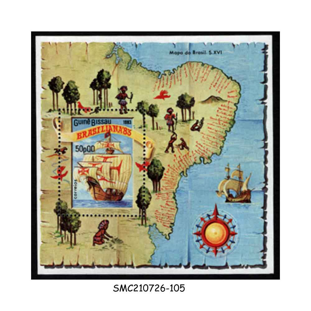 Stamps from GUINEA BISSAU - 1983 BRASILIANA '83 16TH CENTURY MAP - MIN. SHEET MINT NH