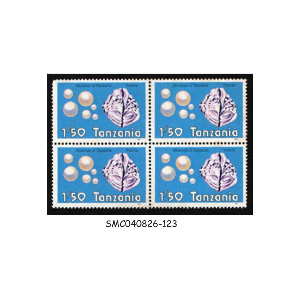 Stamps from TANZANIA - 1986 MINERALS, PEARLS - BLOCK OF 4 - MINT NH