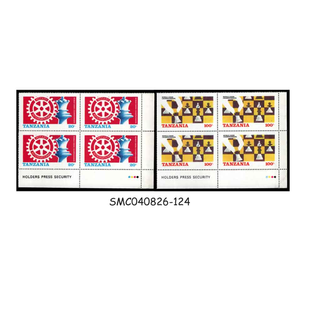Stamps from TANZANIA - 1986 ROTARY INTERNATIONAL & CHESS CHAMPIONSHIPS - BLOCK OF 4 - 2V MINT NH