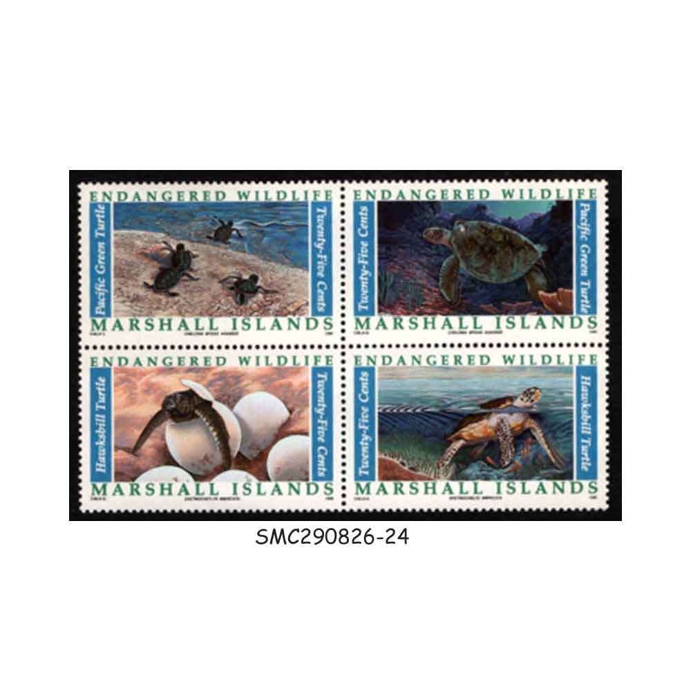 Stamps from MARSHALL ISLANDS - 1990 ENDANGERED WILDLIFE / ANIMALS - SE-TENANT BLOCK OF 4 - MINT NH