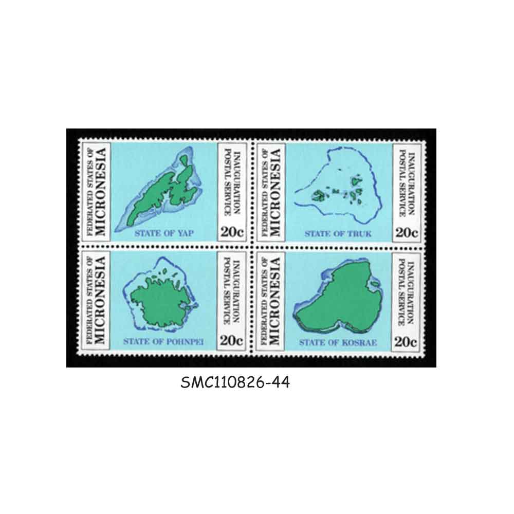 Stamps from MICRONESIA - 1984 INAUGURATION OF POSTAL SERVICE - BLOCK OF 4 SE-TENANT MINT NH