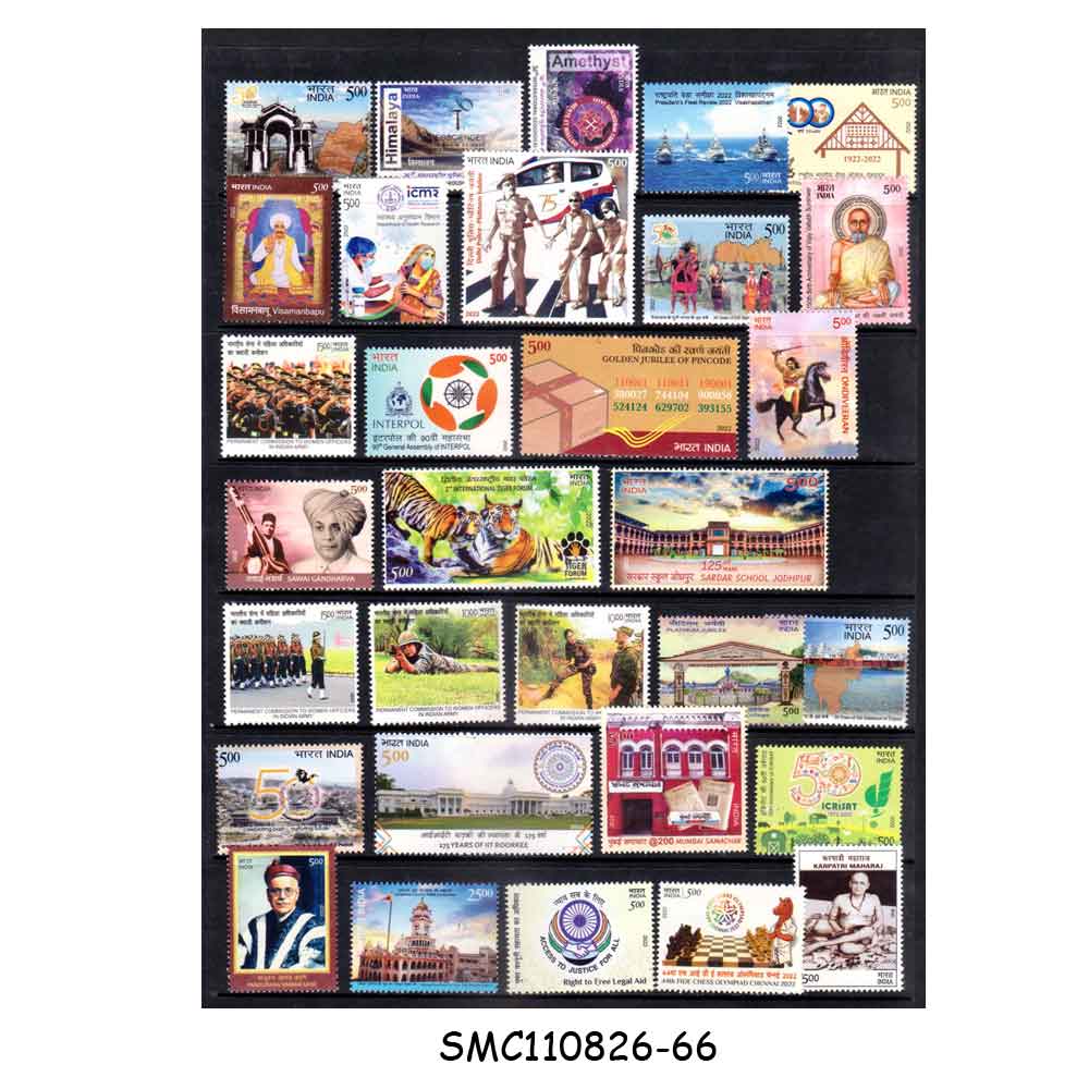 Stamps from INDIA - 2022 INDIA YEAR UNIT COMPLETE - 33 STAMPS + 4 MINIATURE SHEET MINT NH