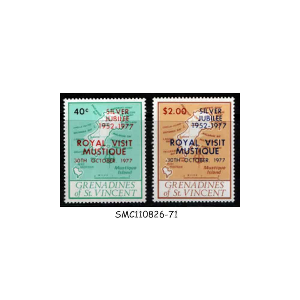 Stamps from GRENADINES OF ST VINCENT - 1977 ROYAL VISIT MUSTIQUE - 2V - MINT NH