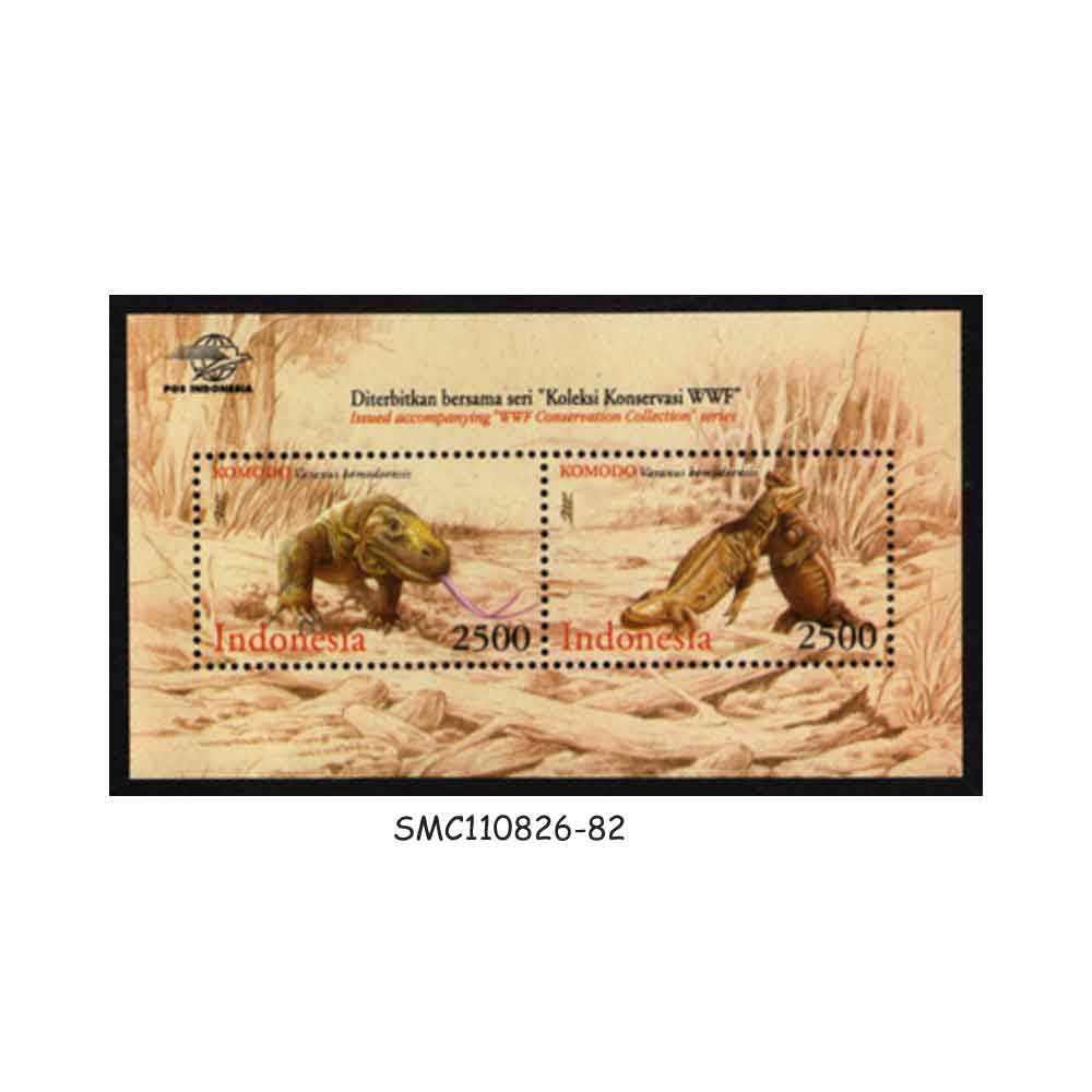 Stamps from INDONESIA - 2000 KOMODO DRAGON / REPTILES - MIN. SHEET MINT NH