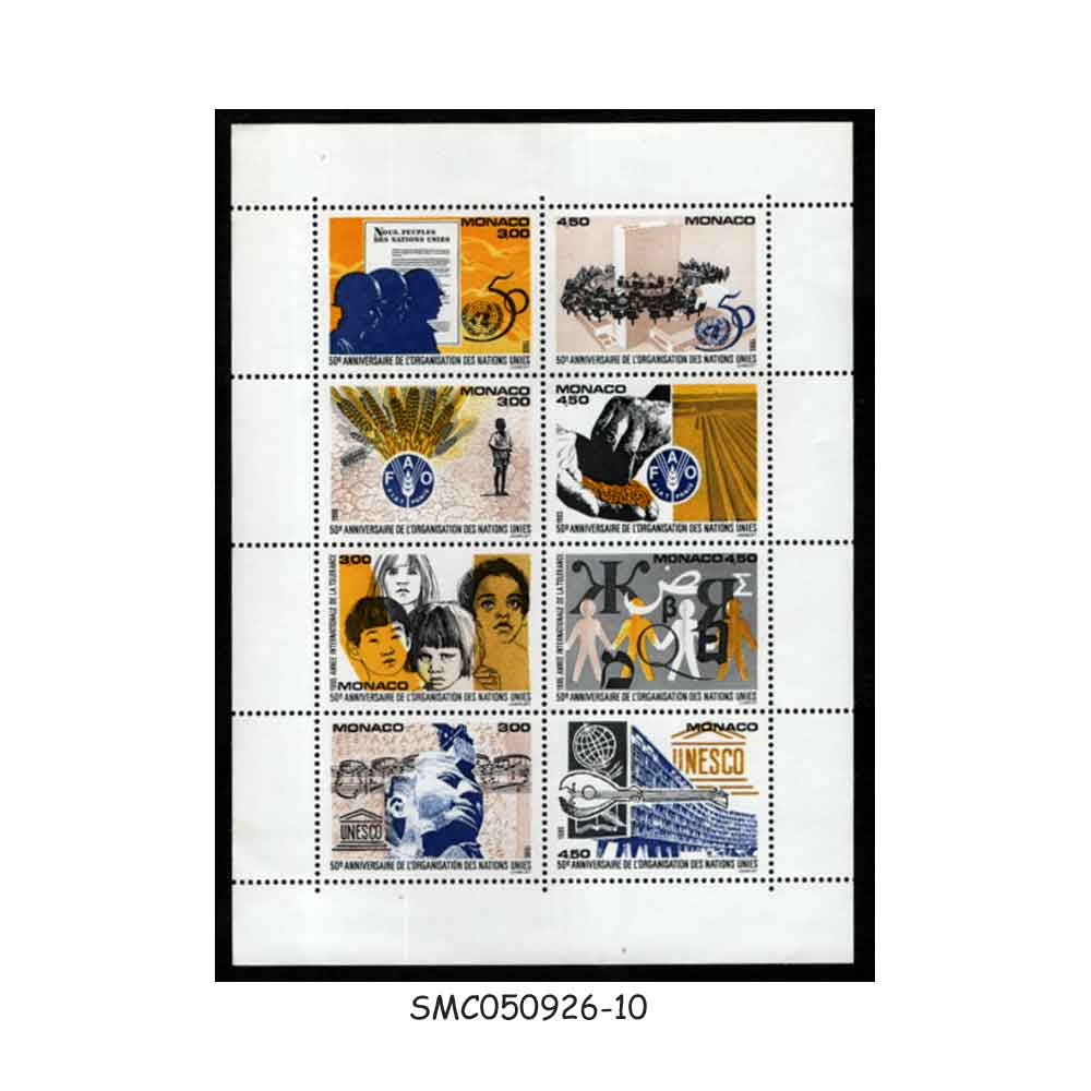 Stamps from MONACO - 1995 50th ANNIVERSARY OF UNO - MIN. SHEET MINT NH