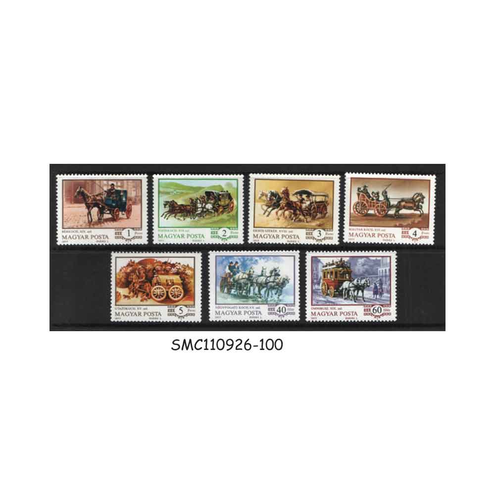 Stamps from HUNGARY - 1977 HISTORY OF COACH / HORSE CARRIAGES - 7V - MINT NH
