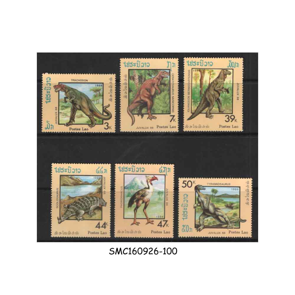 Stamps from LAOS - 1988 DINOSAURS / PREHISTORIC ANIMALS - 6V MINT NH