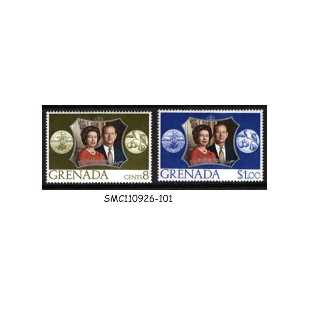 Stamps from GRENADA - 1972 25th ROYAL WEDDING ANNIVERSARY QEII - 2V - MINT NH