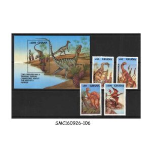 Stamps from GHANA - 1992 PREHISTORIC ANIMALS / DINOSAURS - SET OF 4-STAMPS with 1-M/S MNH