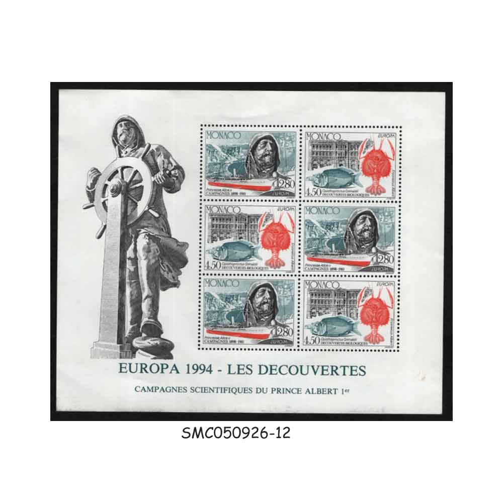 Stamps from MONACO - 1994 EUROPA - DISCOVERIES SCIENTIFIC CAMPAIGNS OF PRINCE ALBERT MIN. SHEET MINT NH
