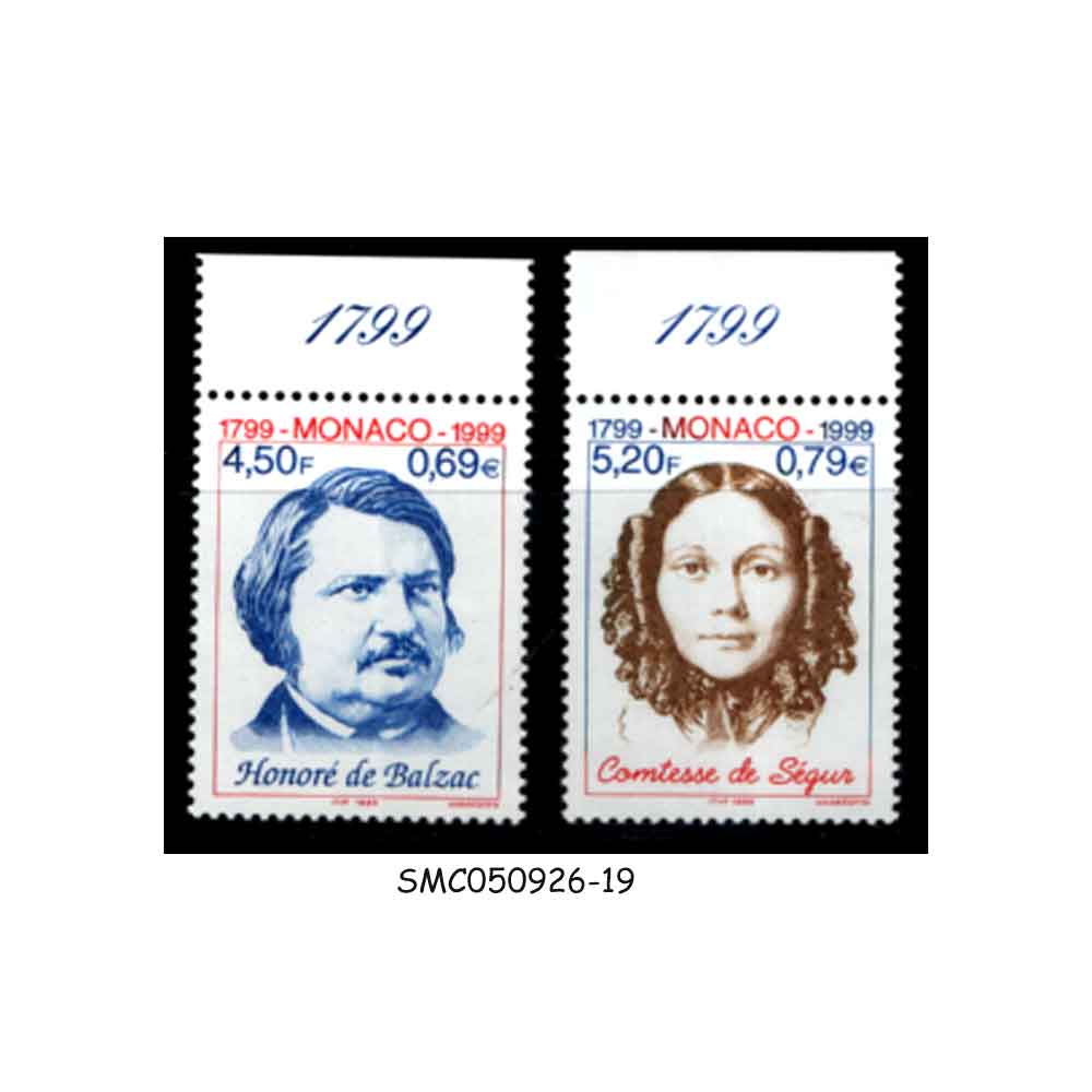 Stamps from MONACO - 1999 FAMOUS AUTHORS - BALZAC & SEGUR - 2V - MINT NH