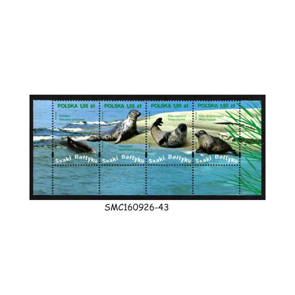 Stamps from POLAND - 2009 BALTIC SEA MAMMALS / SEALS - SE-TENANT 4V STRIP- MINT NH