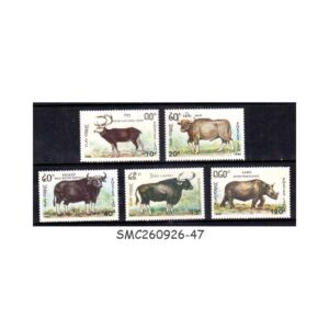 Stamps from LAOS - 1990 ENDANGERED ANIMALS / WILD ANIMALS - 5V - MINT NH