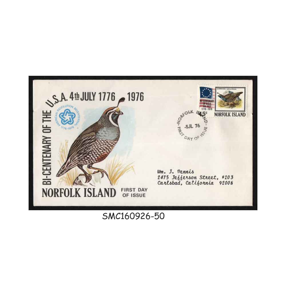 Stamps from NORFOLK ISLANDS - 1976 BICENTENARY OF AMERICAN REVOLUTION / BIRDS - FDC