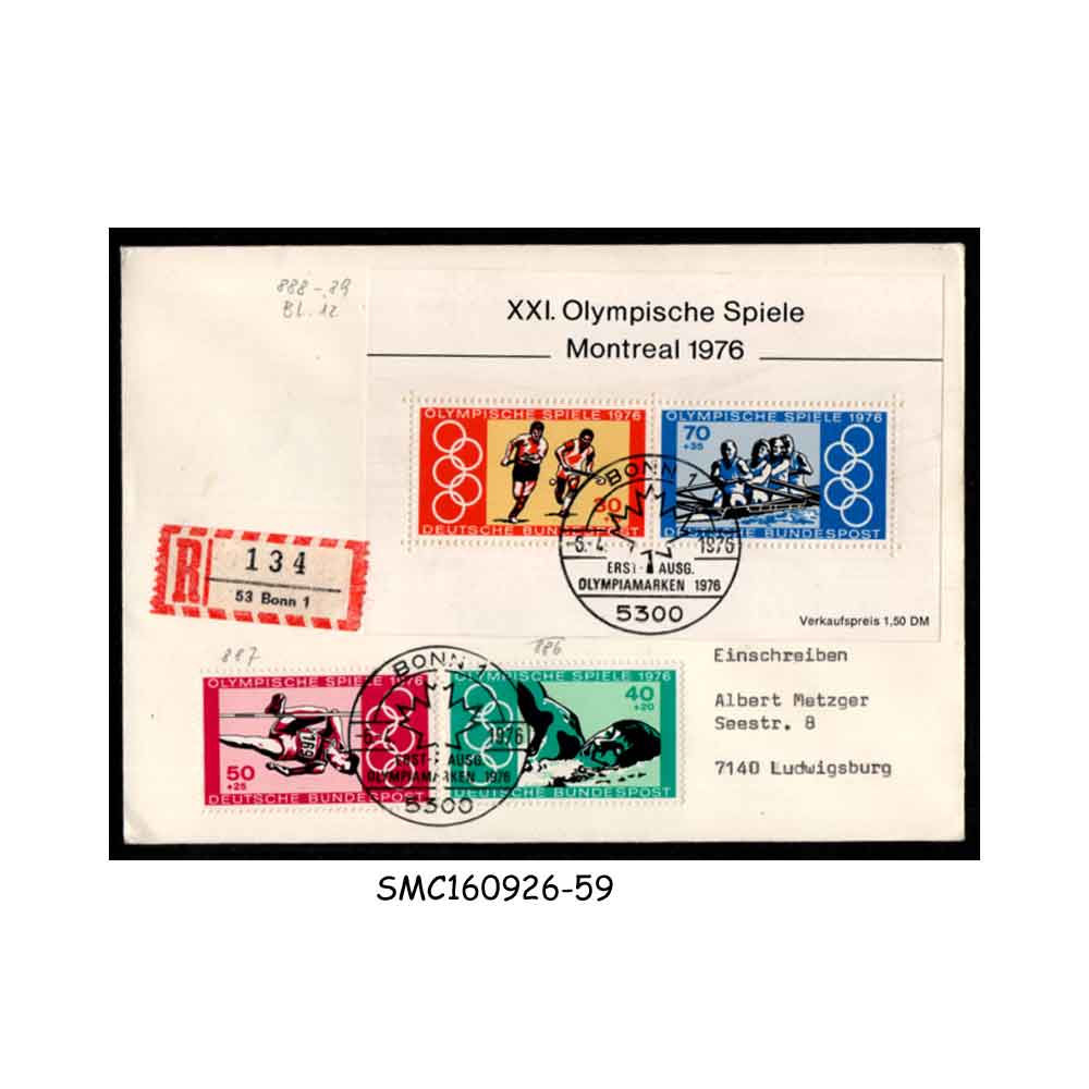 Stamps from GERMANY - 1976 SUMMER OLYMPIC GAMES MONTREAL - FDC REGISTERED
