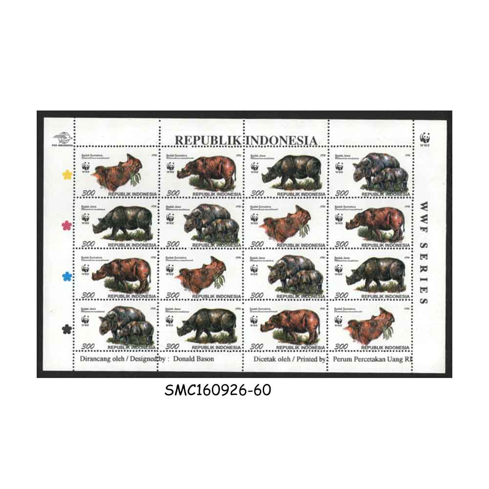 Stamps from INDONESIA - 1996 WWF SERIES / WILD ANIMALS / RHINOCEROS - MIN. SHEET MINT NH