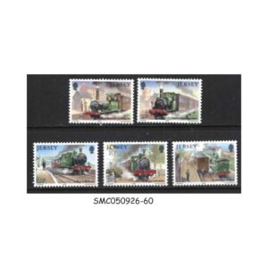 Stamps from JERSEY - 1985 RAILWAY HISTORY / TRAINS LOCOMOTIVES - 5V MINT NH