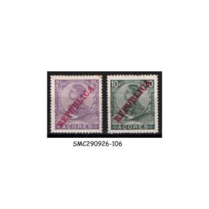 Stamps from PORTUGAL AZORES - 1910 KING MANUEL II, OVPT "REPUBLICA" SCOTT#126 & 128 - 2V MINT HINGED