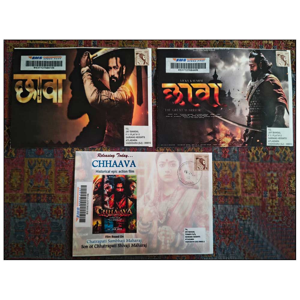 Stamps from INDIA 2025 CHHAAVA HISTORICAL EPIC ACTION FILM SET OF 5 COVERS COMMERCIALLY USED - Image 2