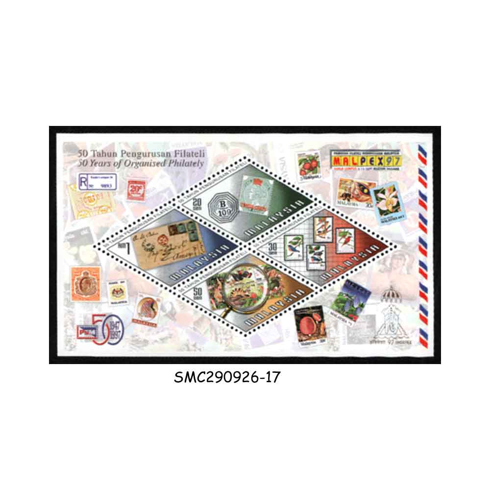 Stamps from MALAYSIA - 1997 50 YEARS OF ORGANIZED PHILATELY MALPEX '97 - MIN. SHEET MINT NH