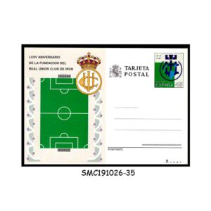 Stamps from SPAIN 1991 75th ANNIV. OF FOUNDATION OF REAL UNION CLUB OF IRUN - SPANISH FOOTBALL CLUB - POSTCARD MINT