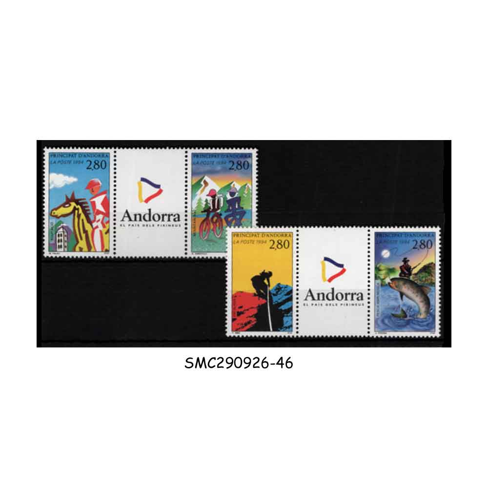 Stamps from ANDORRA FRENCH - 1994 SPORTS TOURISM CYCLING FISHING - 4V - MINT NH