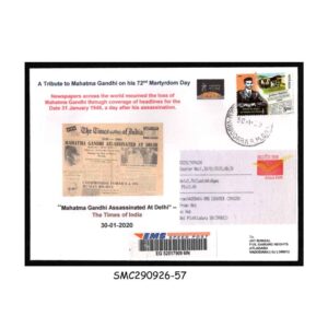 Stamps from INDIA - 2020 "MAHATMA GANDHI ASSASSINATED at DELHI" THE TIMES OF INDIA Headline - COMM. USED COVER EMS POST