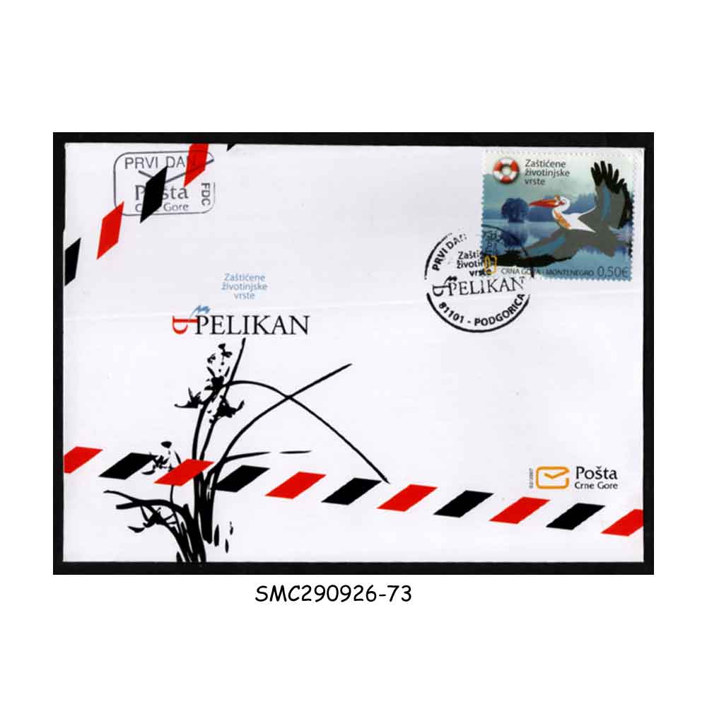 Stamps from MONTENEGRO - 2007 PROTECTED SPECIES / ROSY PELICAN / BIRDS - FDC